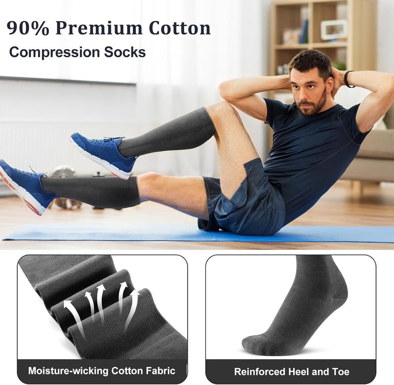 Tisancy 4 Pairs Cotton Compression Socks for Women Men 20-30mmhg Is Best Support Stocking for Running Hiking Cycling - Image 5